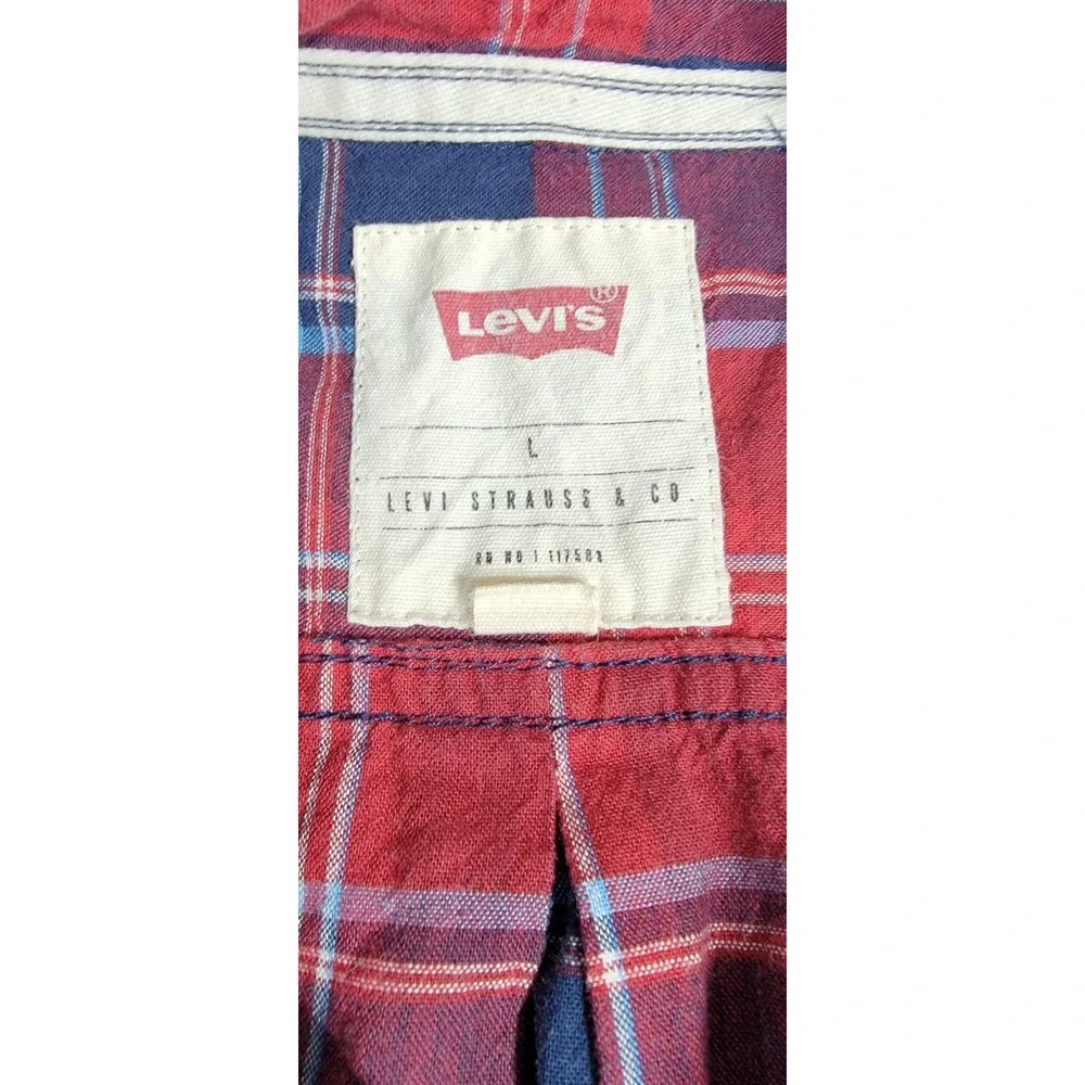 Levis Mens Large Red Blue Plaid Short Sleeve Button Down Shirt 3LDSW0671 Cotton